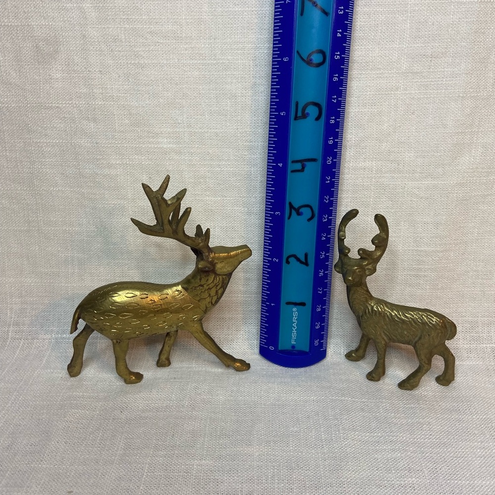 Vintage Brass Deer Figurine Statues (4) Bucks Reindeer Textured LOT SET OF 4 - Picture 13 of 14
